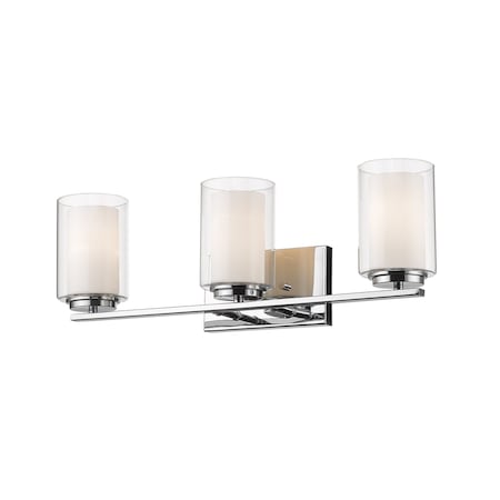 Z-Lite Willow 3 Light Vanity, Chrome & Clear Outside with Matte Opal Inside 426-3V-CH